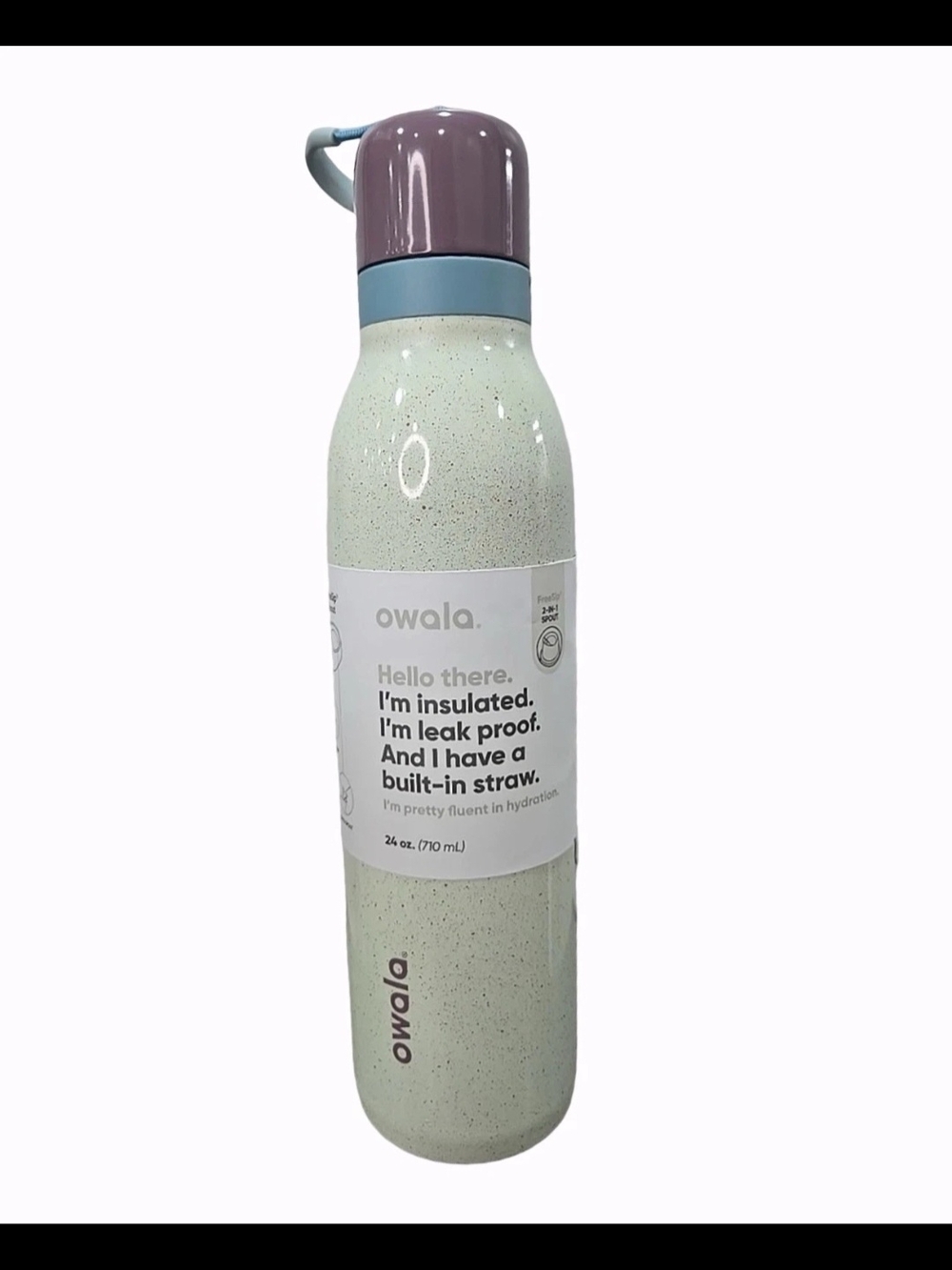 Owala Insulated Water Bottle in Mint with Lavender Cap